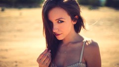 Woman close-up faces outdoors blue eyes brunettes