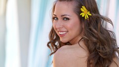 Woman close-up faces smiling brunettes looking back Riley Reid