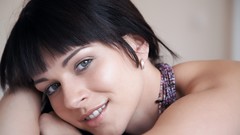 Woman close-up faces smiling brunettes short hair models