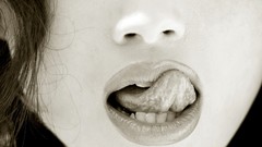 Woman close-up faces tongue brunettes Linn Thomas