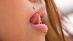 Woman close-up faces tongue brunettes sharon piercings Sharon 