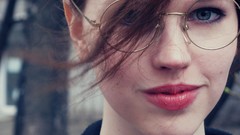 Woman close-up glasses lips faces brunettes girls with glasses