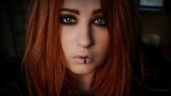 Woman close-up green eyes piercings models redheads Lolina Green