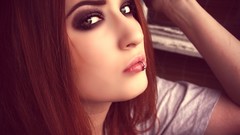 Woman close-up green eyes piercings redheads self-portrait lip 