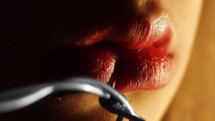 Woman close-up lips barbed wire mouth