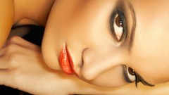 Woman close-up lips brown