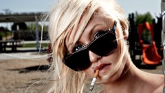 Woman close-up lips Cigarettes faces sunglasses smoking blondes 