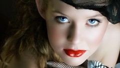 Woman close-up lips faces blue eyes