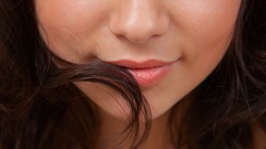 Woman close-up lips faces brunettes models hair in face 