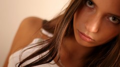 Woman close-up lips faces long hair brown eyes brunettes models 