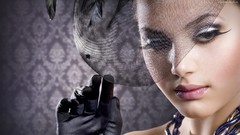 Woman close-up lips hats gloves faces