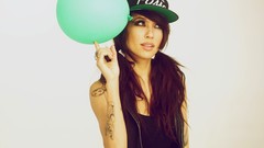 Woman close-up lips white background faces tattoos brown eyes 