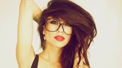 Woman close-up lips white background faces tattoos brown eyes 