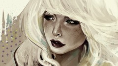 Woman close-up paintings faces blondes freckles artwork