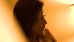 Woman close-up Profile faces asians long hair brown eyes 