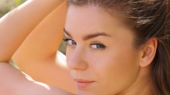 Woman close-up Profile faces long hair brunettes teen hands on 