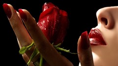 Woman close-up red Flowers