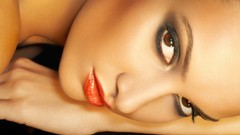 Woman close-up red lips