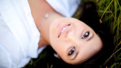 Woman close-up smiley faces brown eyes brunettes Taylor 