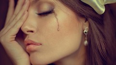 Woman close-up tears faces bows closed eyes brunettes