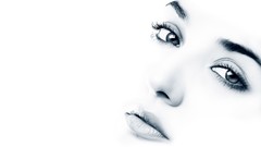 Woman close-up white background