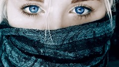Woman close-up young faces blondes scarfs blue eyes models
