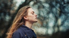 Woman closed eyes brownies non nudes blowing hair