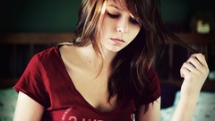 Woman closed eyes brunettes models cleavage Zara Jay