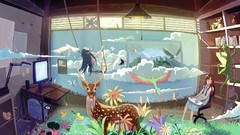 Woman clouds Computers Flowers