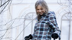 Woman coat blondes laughing