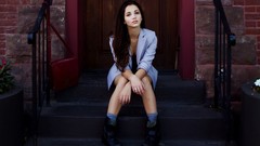 Woman coat long hair brunettes emily rudd