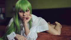 Woman code geass models green hair cosplay C & C