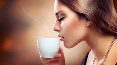 Woman coffee brunettes models