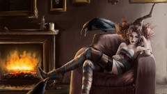 Woman coffee cross crows witches crowns artwork fantasy art 