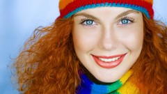 Woman colors faces smiling long hair blue eyes models redheads 