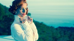 Woman colors models redheads Ariel Piper Fawn white shirts