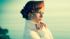 Woman colors models redheads Ariel Piper Fawn white shirts