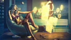 Woman Computers stockings blondes lingerie science fiction bra 