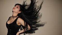 Woman corset black hair cleavage Simple Background