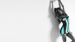 Woman corset brunettes arms raised selective coloring Silviya 