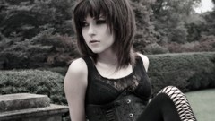 Woman corset models black hair leggings Neon Lynxie