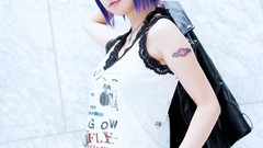 Woman cosplay blue hair