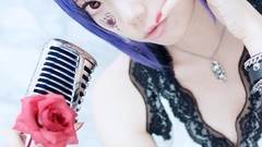 Woman cosplay blue hair
