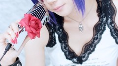 Woman cosplay blue hair