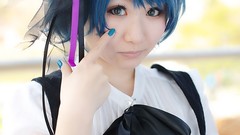 Woman cosplay blue hair