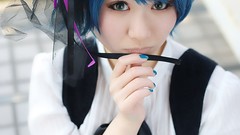 Woman cosplay blue hair