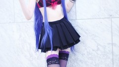 Woman cosplay blue hair