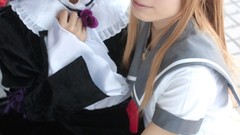 Woman cosplay blue hair