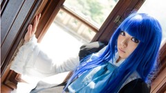 Woman cosplay blue hair