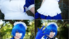 Woman cosplay blue hair